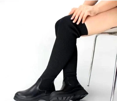 $90 Zara Mujeres Negro Suéter Tejido Sobre la Rodilla Botas!    TALLA 9 ¡NUEVO SIN CAJA! Foto 1 de 4