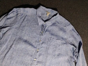 LL Bean Linen Shirt Women 3X Blue Button Up Long Sleeve - Picture 1 of 7