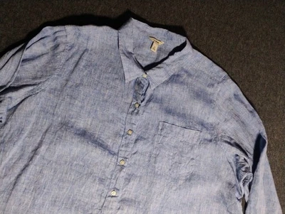 LL Bean Linen Shirt Women 3X Blue Button Up Long Sleeve  - Image 1 of 4