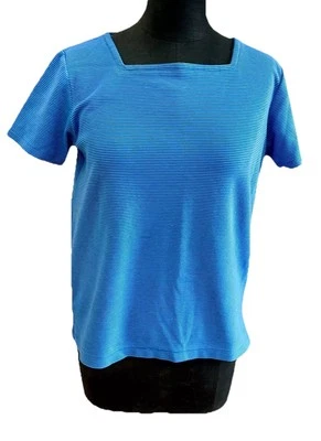 Josephine Chaus Women’s Petite Medium Square Neck Blue Striped Pullover Cotton B - Image 1 of 4