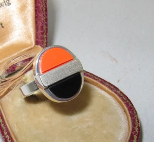 Ring 925 Silber Koralle Onyx Modernist Gr. 53 mid century PJ Hersteller _ 70er - Bild 1 von 11
