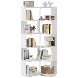 Jannelly 65 in. White Engineered Wood 6-Shelf Corner Standard Bookcase Bookshelf - Picture 1 of 6