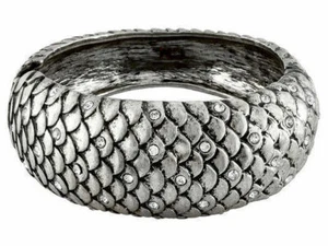 Pulsera de diseño animal piel de serpiente de cristal blanco antiguo tono plateado de 7 pulgadas - Imagen 1 de 2