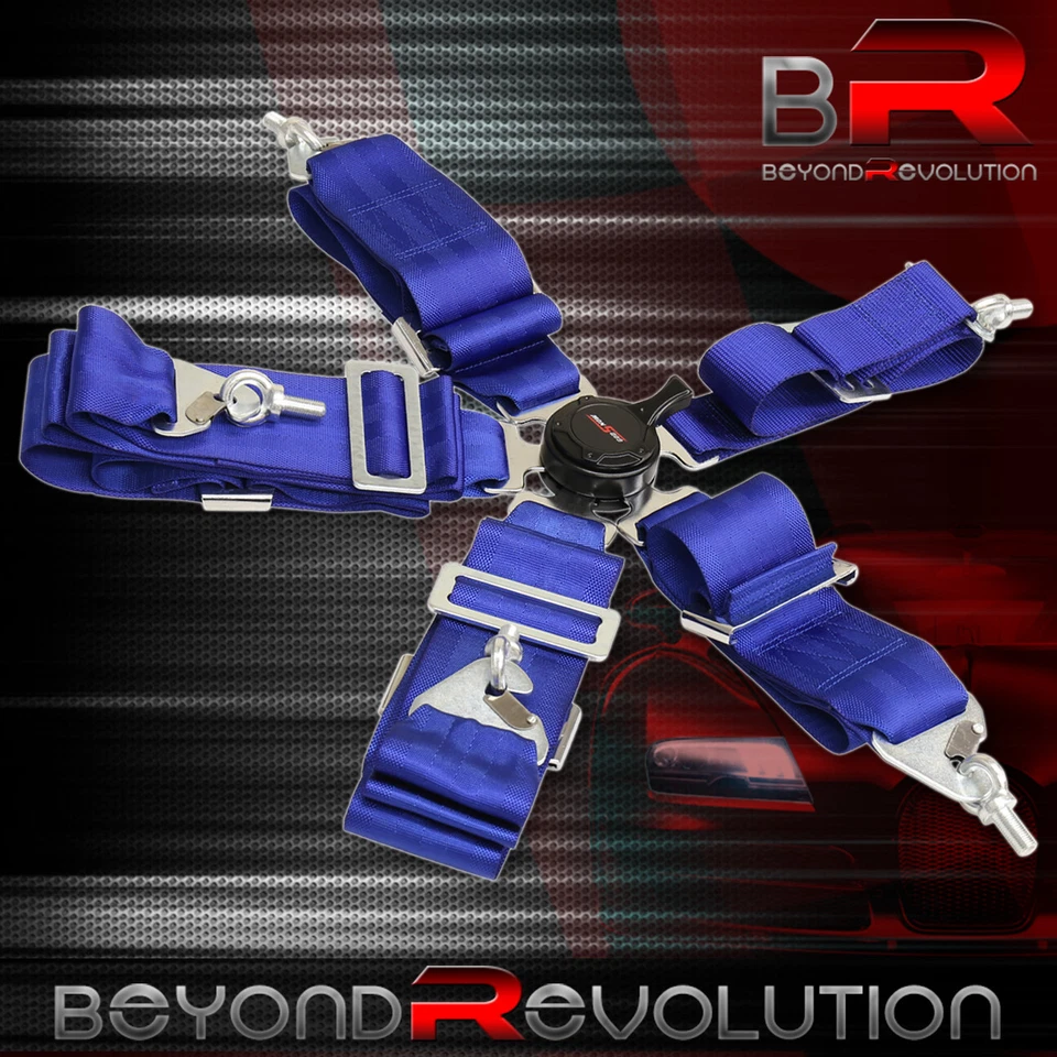 3" Blue Nylon 5 Point Camlock Harness Safety Seat Belt Strap Quick Snap Eye Bolt Foto 1 de 3