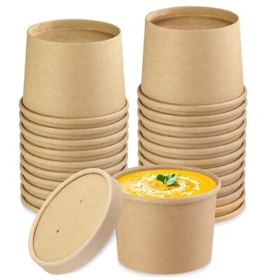 25 Stück 12 Unzen Einweg Suppenschüsseln Eisschalen mit Deckel zum Mitnehmen - Bild 1 von 4