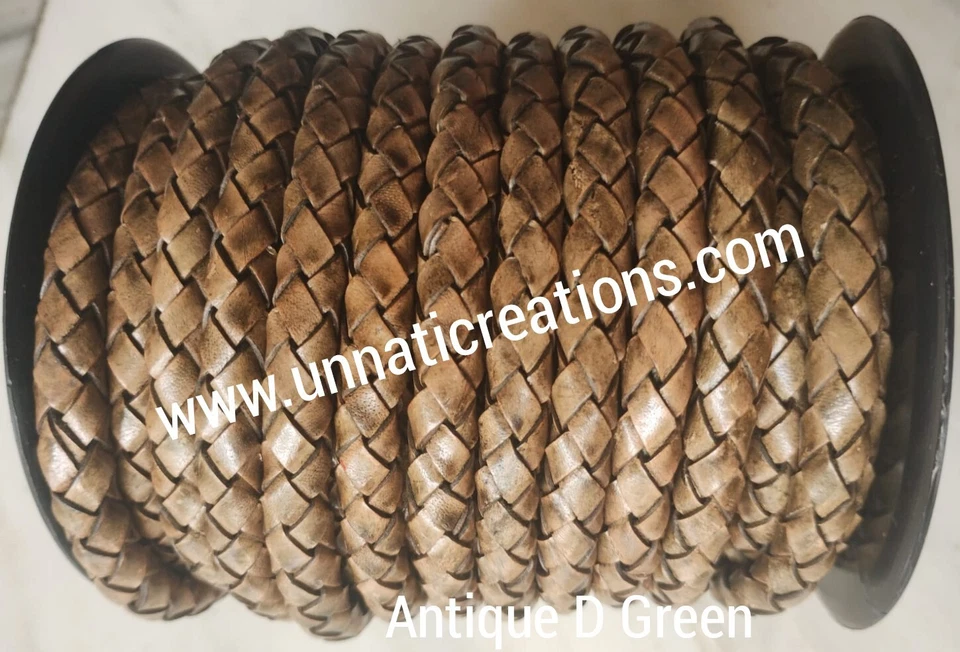 Braided Leather Cord Bolo Indian Origin Ant.D Green 5 Meter-UnnatiCreationsIndia - Изображение 1 из 1