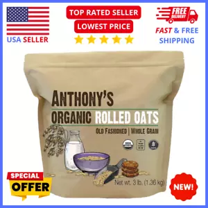 Organic Rolled Oats - Non-GMO Whole Grain for Breakfast & Baking by Anthony's - Picture 1 of 8