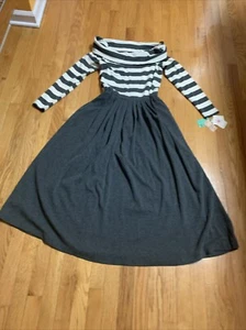 NWT Vtg CHETTA B Peter Noviello Sherrie Bloom Wool Midi Dress Gray/white Sz 6-10 - Picture 1 of 9