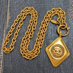 CHANEL Gold Plated CC Logos Charm Vintage Chain Necklace Pendant #684c Rise-on - Picture 1 of 9