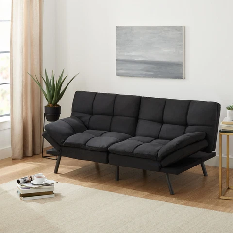Memory Foam Futon, Black Faux Suede Fabric Cover
