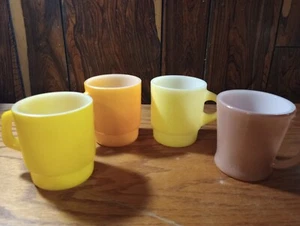 Vintage Anchor Hocking Fire King Milk Glass Coffee Mugs Stackable Lot Of 4 - Picture 1 of 9
