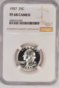 1957 Washington Quarter Proof NGC PF 68 CAMEO PR68CAM Frosty Coin 25C - Picture 1 of 2