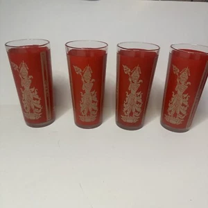 Juego de 4 vasos Highball rojos y dorados vintage de princesa tailandesa diosa tailandesa - Imagen 1 de 5