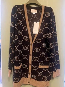 Gucci GG Logo Cardigan Black & Gold XS UK8-10 - Picture 1 of 10