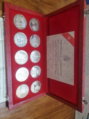 1969 Tunisia Tunisienne Franklin Mint 10-Coin Proof Silver Set with Box and COA - Image 1 of 4