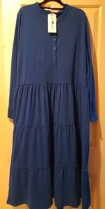 New, Damart Women's size 20 Electric Blue Tiered dress Long Sleeve - Picture 1 of 8