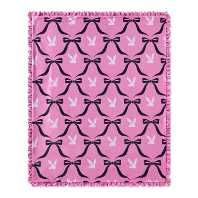 Playboy Bunny Coquette Pink Black Reversible Fleece Throw Blanket 50 x 60in NEW - Image 1 of 3