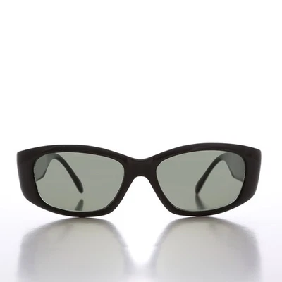 Óculos de sol preto anos 90 estilo envoltório retangular ousado verde lente - Sevan - Imagem 1 de 3