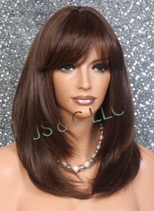 Human Hair blend Heat OK Full Wig Straight Bang Caramel Blonde mix LP 4-27-30 - Picture 1 of 15