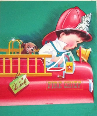 Camión de bomberos 1951 original libro infantil pintura cel dibujo arte bombero cómic Foto 1 de 4