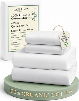LANE LINEN Eco Friendly 100 Organic Cotton Queen Sheet Set, Soft  Comfy Fully... - Image 1 of 4