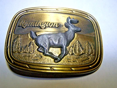 Remington Running Ciervo Cola Blanca Latón Cinturón Hebilla Sid Bell Años 70 Raro Foto 1 de 4