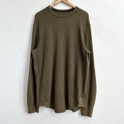 Rag & Bone T Shirt Men Large Thermal Long Sleeve Fray Edges Olive Green *READ - Image 1 of 4