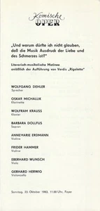 Programmheft LITERARISCH - MUSIKALISCHE MATINEE Foyer Komische Oper 1983 - Bild 1 von 1