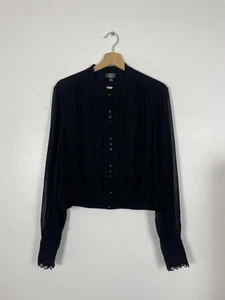 Blusa Top Laura Ashley Vintage Negra Volantes - Talla 14 - Imagen 1 de 8