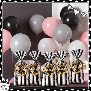 Bolsa de embalaje de palomitas de maíz 20/50/100 piezas bolsas de rayas de carnaval con lazos portátil - Imagen 1 de 18