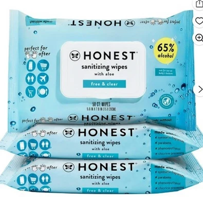 Toalhetes para álcool higienizante The Honest Company | Mata 99% 50 unidades (pacote com 3) - Imagem 1 de 3