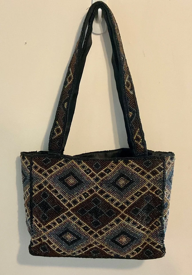 Vintage Sasha New York multi-color Geometric micro beaded shoulder handbag - Image 1 of 4