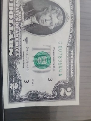 2 DOLLAR BILL  2017 SERIES C  Low Serial Number C 00783644 A Great Condition  - Image 1 of 4