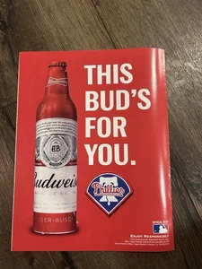 Budweiser Bier 8 x 11" Druck Werbung Foto Alkohol Baseball MLB PHILADELPHIA PHILLIES - Bild 1 von 1