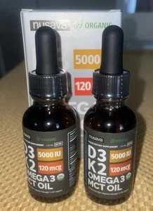 (2 Pack) Organic Vitamin D3 K2 Drops w MCT Oil Omega 3, 1 Fl Oz . Exp 07/2026 - Picture 1 of 5
