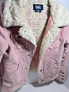 VTG L.E.I. Y2K Pink Bomber Corduroy Quilted Lined Jacket Faux Fur Collar Large - Picture 1 of 10