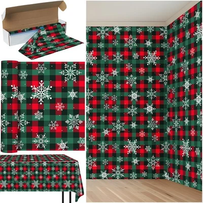 4.5x 100 Ft Roll of Christmas Buffalo Plaid Plastic Tablecloth Decorations,Di... - Image 1 of 4