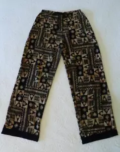 Pantaloni nuovi con etichette MISSION CANYON Rayon neri e oro boho art-to-wear gamba intera alti OS - Foto 1 di 9