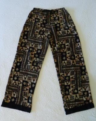 NWT MISSION CANYON Rayon Black & Gold Boho Art-to-Wear Full Leg Pants OS Tall - Image 1 of 4