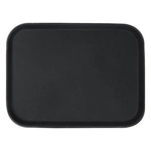 1x Black 41cm x 30.5cm Rectangle Non-Slip Serving Tray Plastic Food Tea Trays - Picture 1 of 7