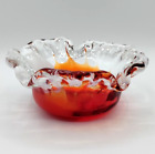 VTG Glass Ruffled Bowl Art Line Japan Red, White Clear Hand Blown Candy Dish