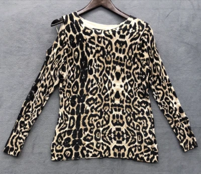 Inc International Sweater Shirt Large Leopard One Cold Shoulder Long Sleeve - Image 1 of 4