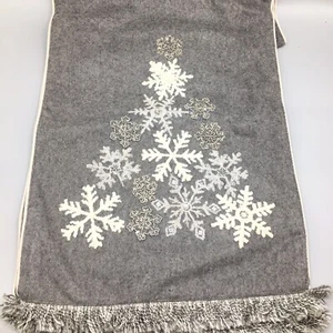 Nicole Miller Beaded Snowflake Christmas Tree Wool Table Runner Gray Silver 72" - Picture 1 of 12