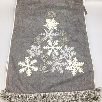 Nicole Miller Beaded Snowflake Christmas Tree Wool Table Runner Gray Silver 72" - Image 1 of 4