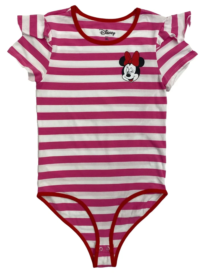 Disney Girls Pink Stripe Minnie Mouse Snap Bottom Bodysuit Tee Shirt - Image 1 of 1