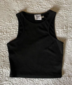 LN S Princess Polly black ribbed crop top tank top small summer - Picture 1 of 4