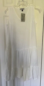 J Valdi Textured V-Neck Sleeveless Cover-Up Dress White Gauze XS NWT - Picture 1 of 5