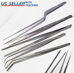 12'' 30cm Silver Stainless Steel Long Food Tongs Straight Tweezers Kitchen-PICK - Picture 1 of 16