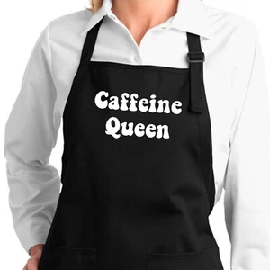 Caffeine Queen Coffee Lover Mom Life Trendy Gift for Her Retro Barista Apron - Picture 1 of 4