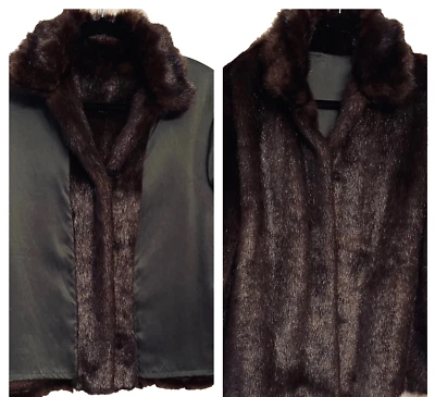 Chaqueta de visón reversible de piel sintética para mujer invierte a verde militar material sedoso M Foto 1 de 4